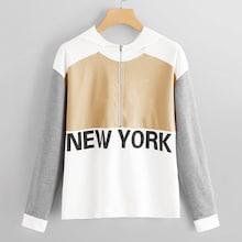 Romwe Zip Front Colorblock Letter Sweatshirt