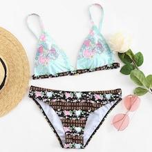 Romwe Floral Print Triangle Top Bikini Set