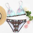Romwe Floral Print Triangle Top Bikini Set