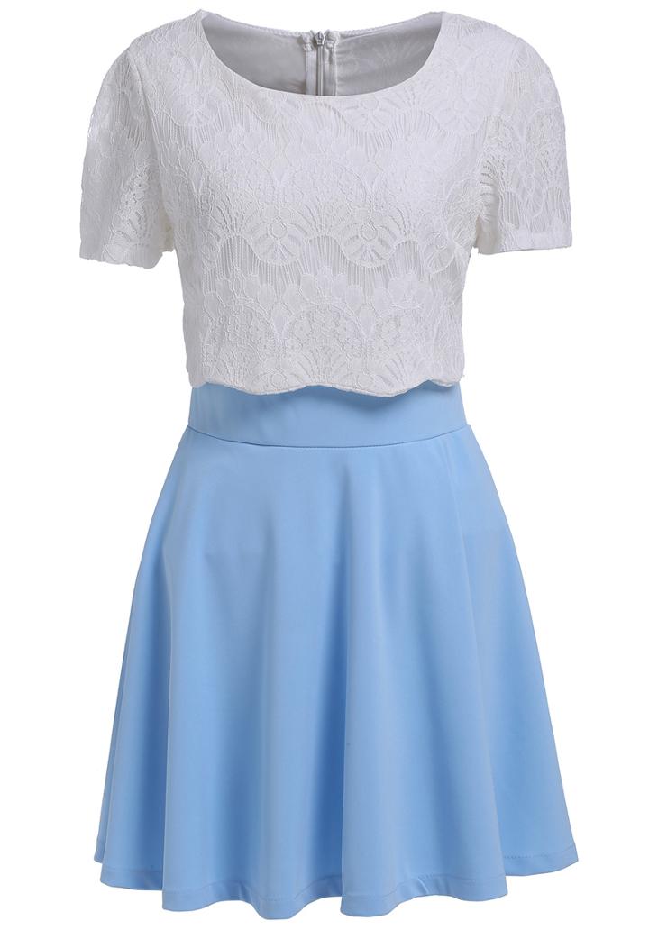Romwe Color-block With Zipper Pleated Dress
