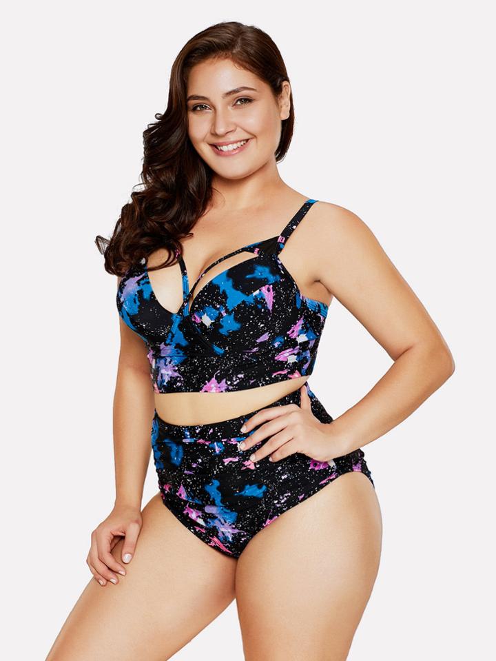 Romwe Galaxy Harness Detail Bikini Set