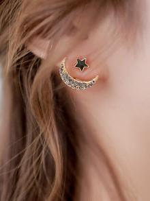 Romwe Moon & Star Design Rhinestone Stud Earrings