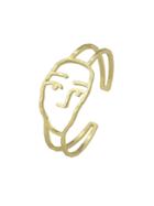 Romwe Gold Open Cuff Bangles With Figure Face Pattern Geometric Bracelets