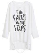 Romwe White Letters Print Drop Shoulder Dip Hem Distressed T-shirt