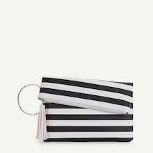 Romwe Striped Tassel Detail Fold Clutch
