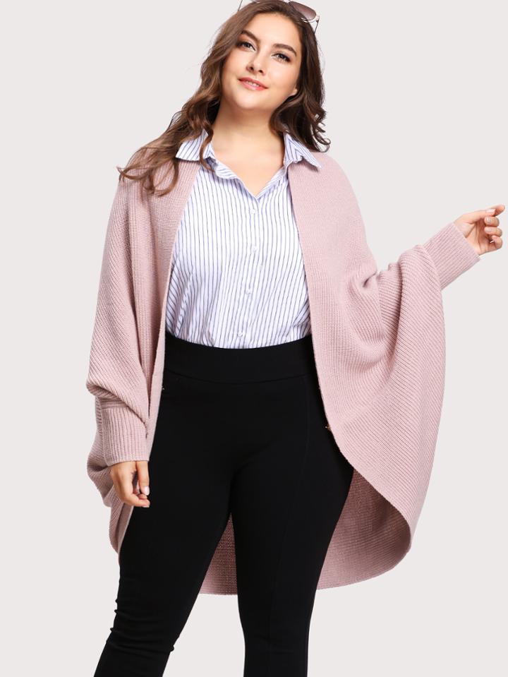 Romwe Curved Dip Hem Open Front Dolman Cardigan