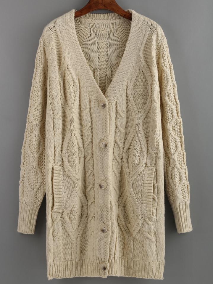 Romwe Pockets Buttons Long Apricot Coat