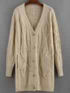 Romwe Pockets Buttons Long Apricot Coat