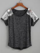 Romwe Contrast Lace Raglan Sleeve T-shirt