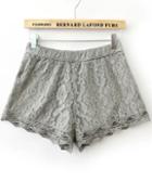 Romwe Grey Elastic Waist Lace Shorts
