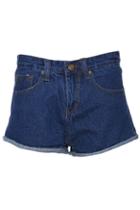 Romwe Rolled Cuff Denim Shorts-blue