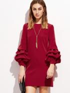 Romwe Red Drop Shoulder Billow Sleeve Dress