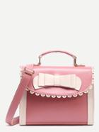 Romwe Pink Color Block Bow Crossbody Bag