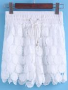 Romwe Drawstring Lace Hollow Shorts
