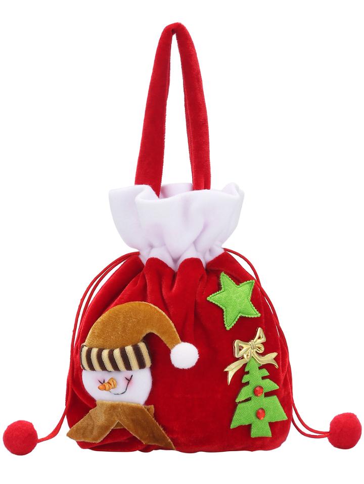 Romwe Drawstring Christmas Snowman Patch Bag