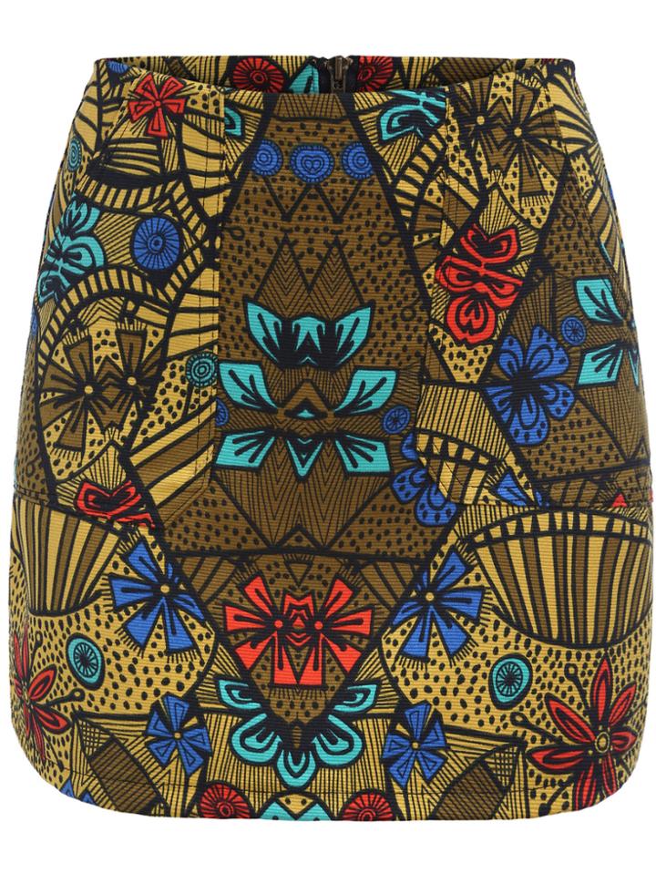 Romwe With Zipper Vintage Print Bodycon Skirt