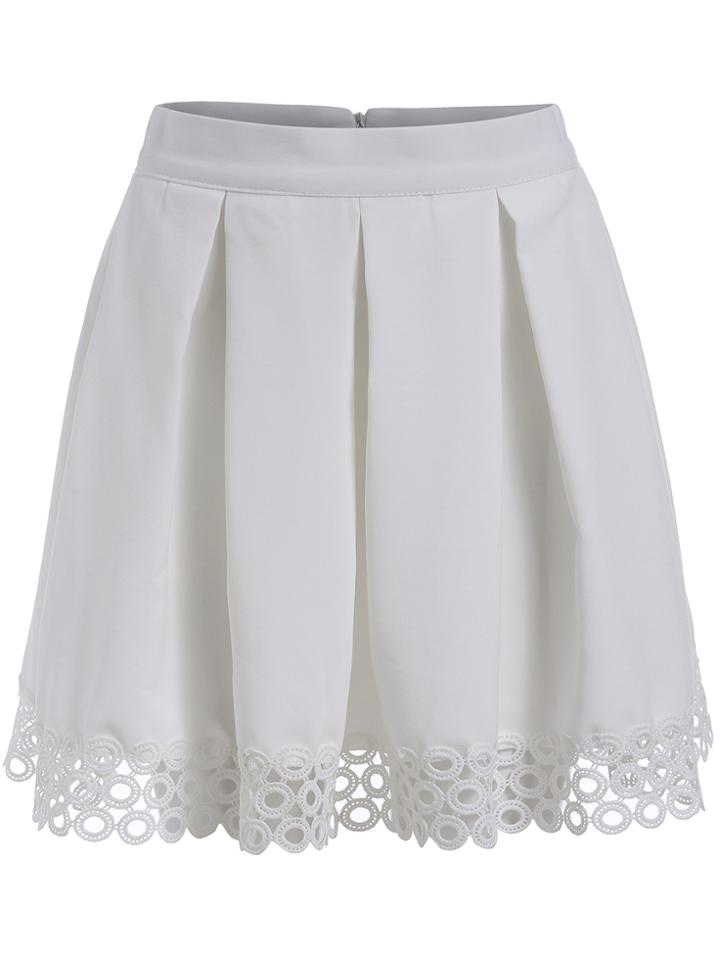 Romwe Hollow Pleated White Skirt
