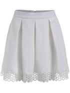 Romwe Hollow Pleated White Skirt