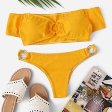 Romwe Off The Shoulder Ring Detail Bikini Set