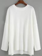 Romwe Women Long Sleeve Loose White Sweater