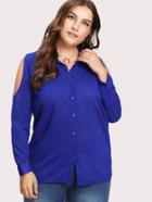 Romwe Cold Shoulder Single Breasted Blouse