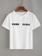Romwe Letter Print Rolled Sleeve T-shirt