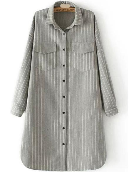 Romwe Vertical Striped Pockets Blouse