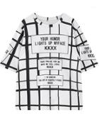 Romwe Plaid Letter Print White T-shirt