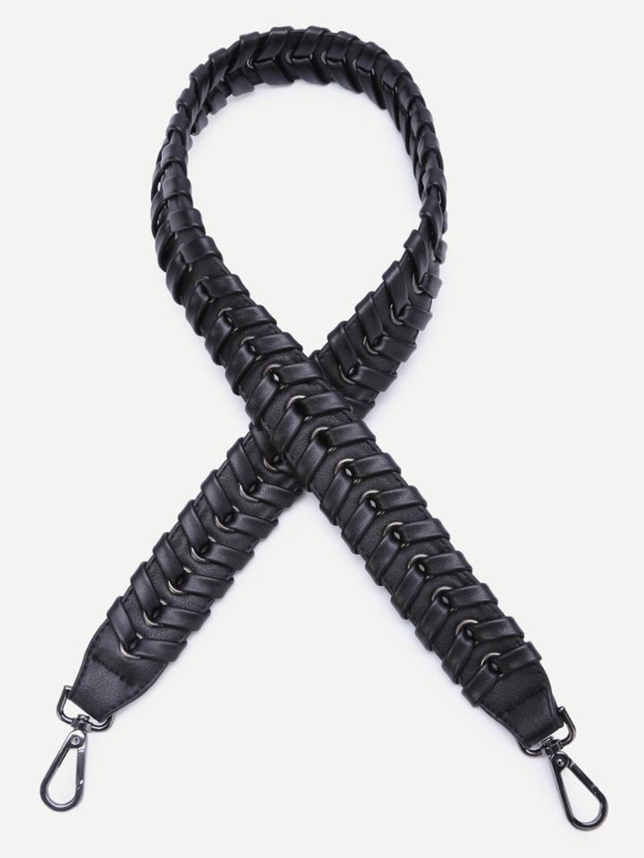 Romwe Black Braided Pu Leather Bag Strap