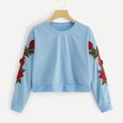 Romwe Rose Patched Crop Sweatshirt