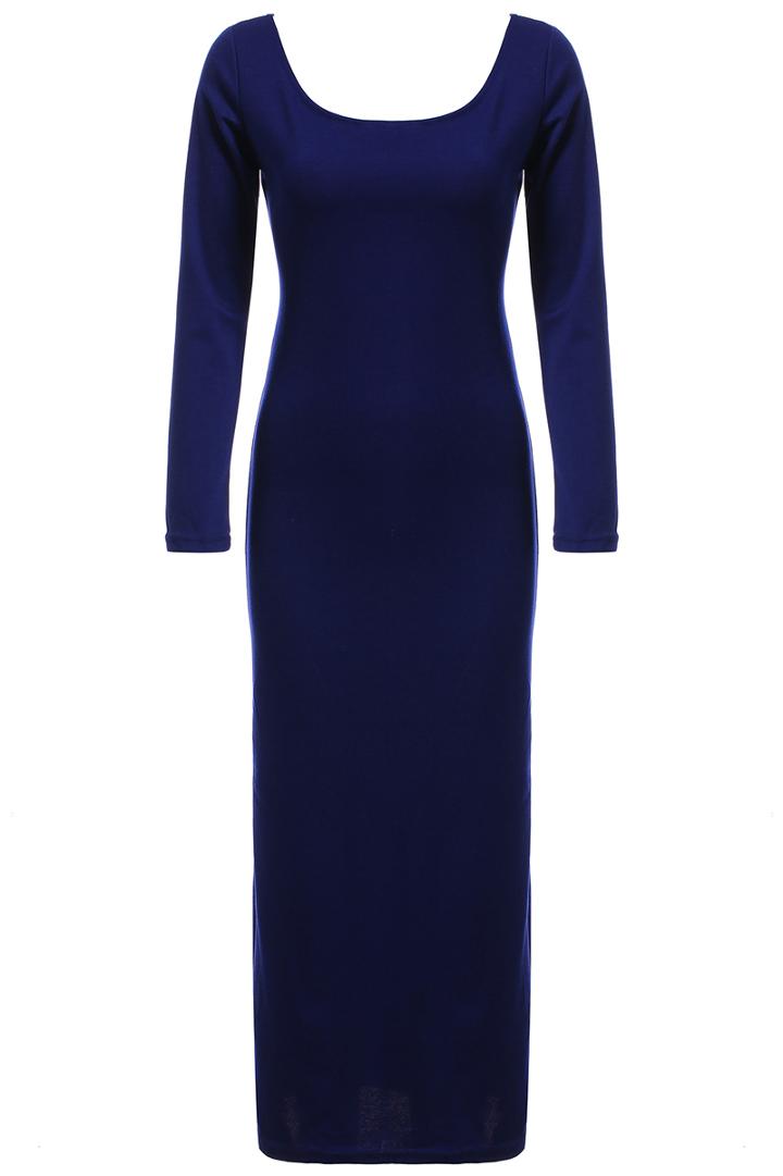 Romwe Backless Slim Blue Dress