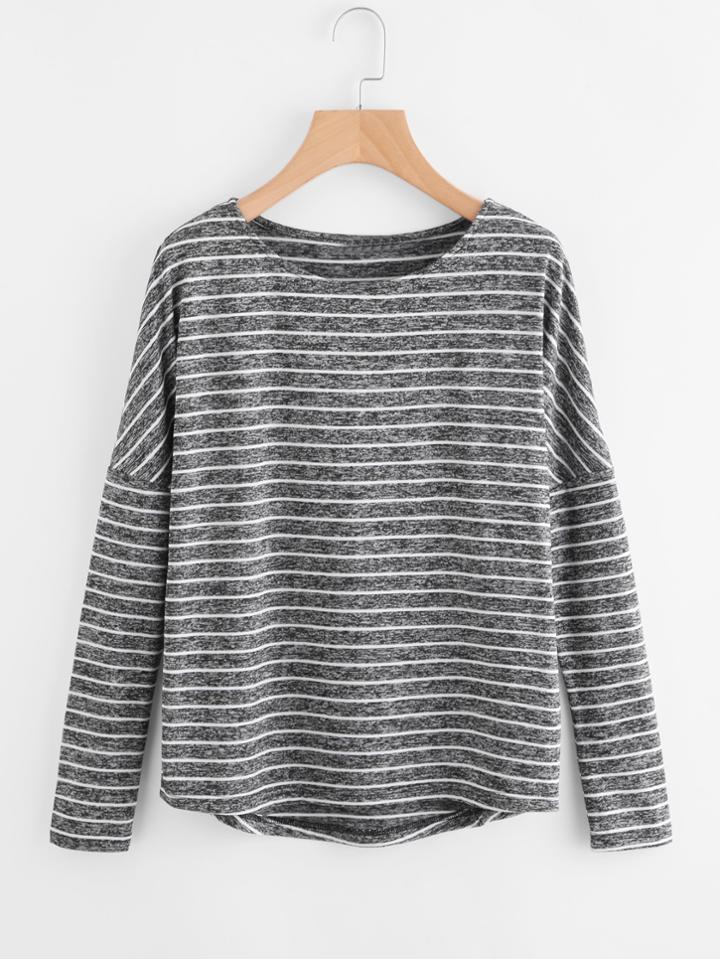 Romwe Drop Shoulder Marled Knit Striped Tee