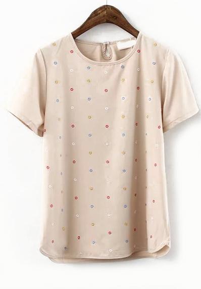 Romwe With Embroidered Chiffon Apricot Top