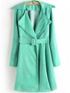 Romwe Lapel Belt Green Trench Coat