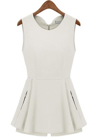 Romwe Sleeveless Peplum Hem White Jumpsuit