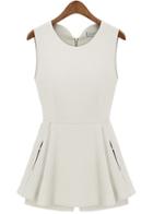 Romwe Sleeveless Peplum Hem White Jumpsuit