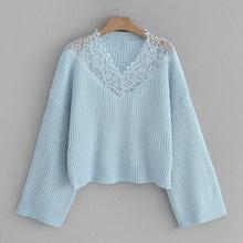 Romwe Eyelash Lace Panel Drop Shoulder Jumper