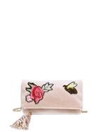 Romwe Flower And Bee Embroidery Velvet Crossbody Bag With Tassel