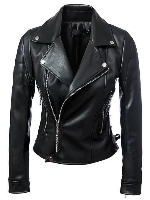 Romwe Black Lapel Zipper Lace Up Jacket