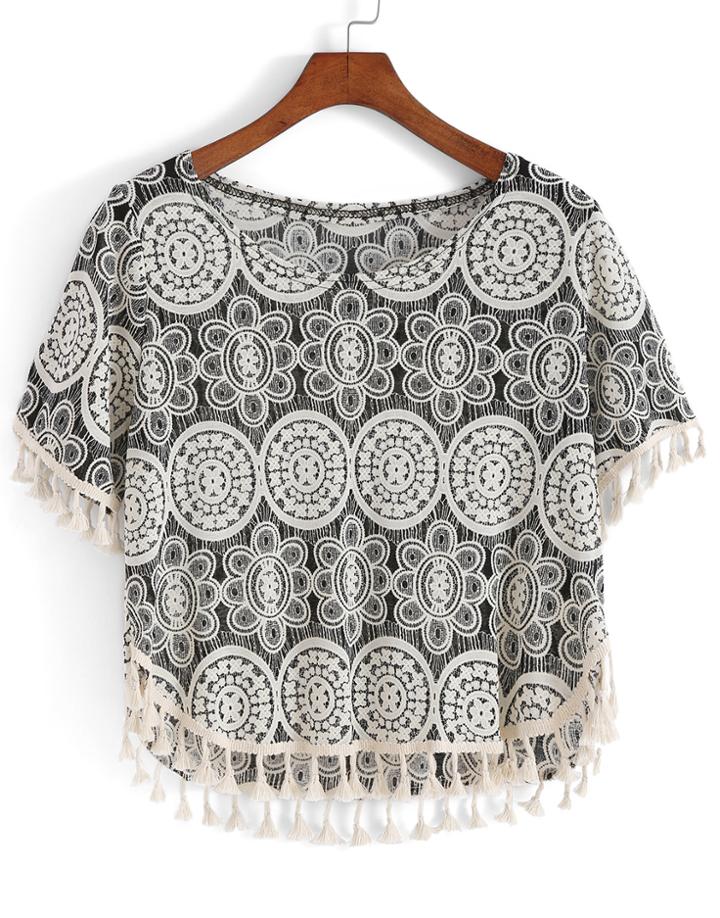 Romwe With Tassel Geometric Print T-shirt