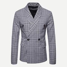 Romwe Men Plaid Double Breasted Blazer