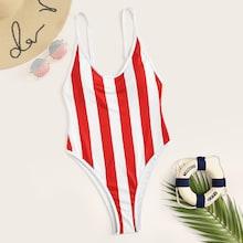 Romwe Thin Strap Striped One Piece Swimsuit