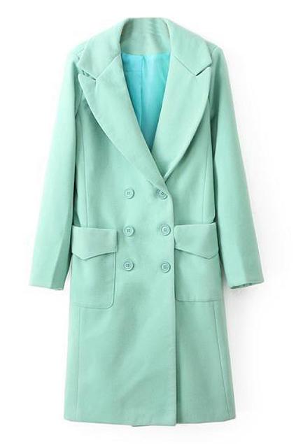 Romwe Double-breasted Sheer Green Coat