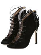 Romwe Lace-up Peep Toe High Heel Sandals