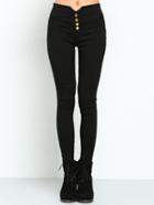 Romwe Single Breasted Thicken Slim Black Pant