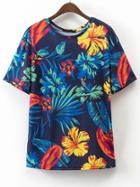 Romwe Leaves Print Loose T-shirt