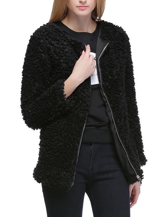 Romwe Round Neck Zipper Black Coat