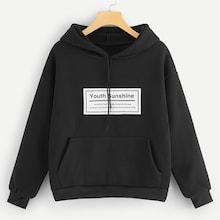Romwe Letter Print Drawstring Kangaroo Pocket Hoodie