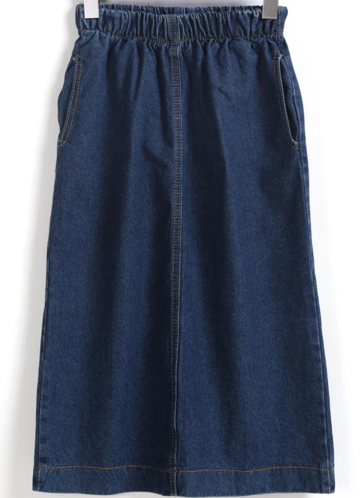 Romwe Elastic Waist Split Denim Skirt