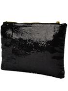 Romwe Black Zipper Sequin Clutch Bag